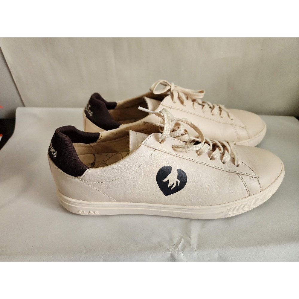 Clae x Petites Luxures Bradley Leather Sneakers Cream Tan Mens 9.5 Low Top